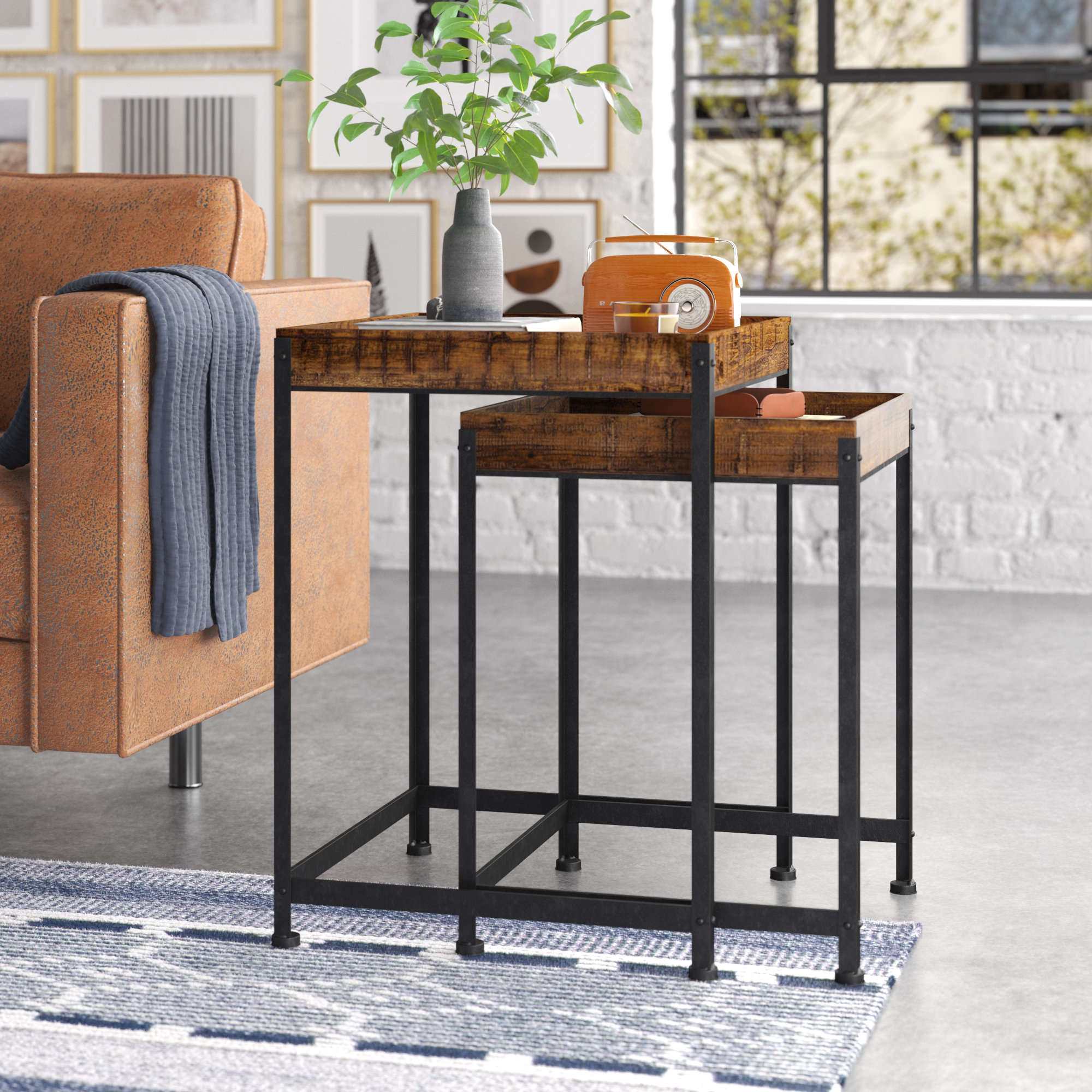 Steelside Lottie Solid Wood Tray Top Pedestal Nesting Tables Reviews Wayfair